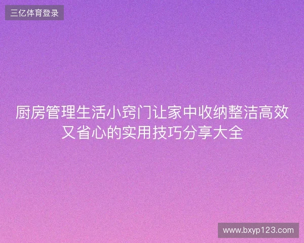 厨房管理生活小窍门让家中收纳整洁高效又省心的实用技巧分享大全